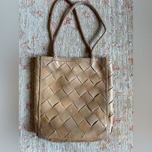 Woven Leather Tote Bag in Tan